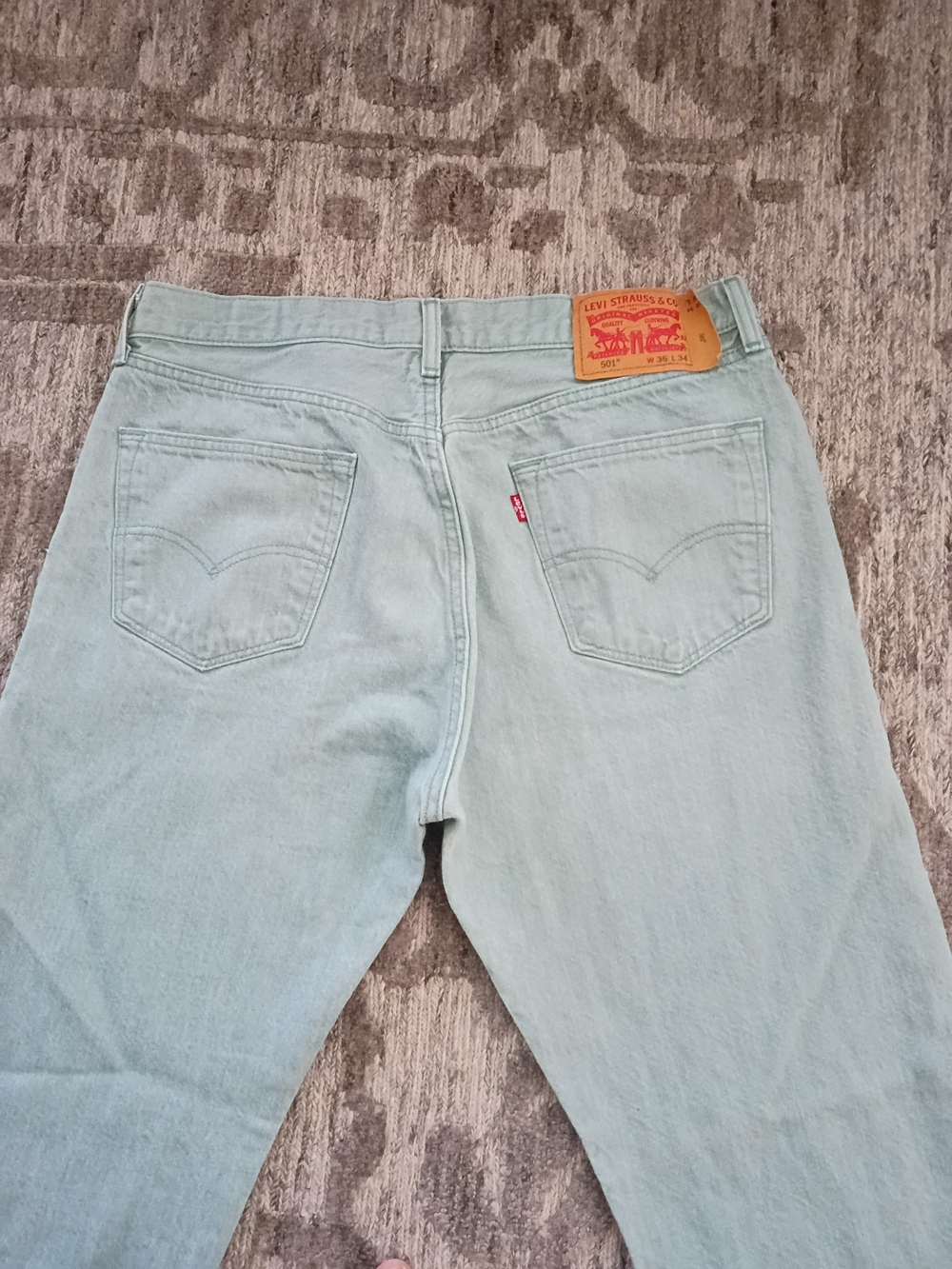 Rare Vintage Levi's 501•White Oak Cone Mill•Mint Green High-Waist Jeans•W36 L34